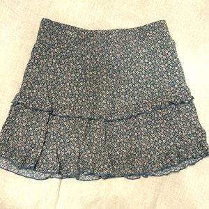 Layered Ruffle Skirt Slate Blue with Pale Pink Flowers Size Medium